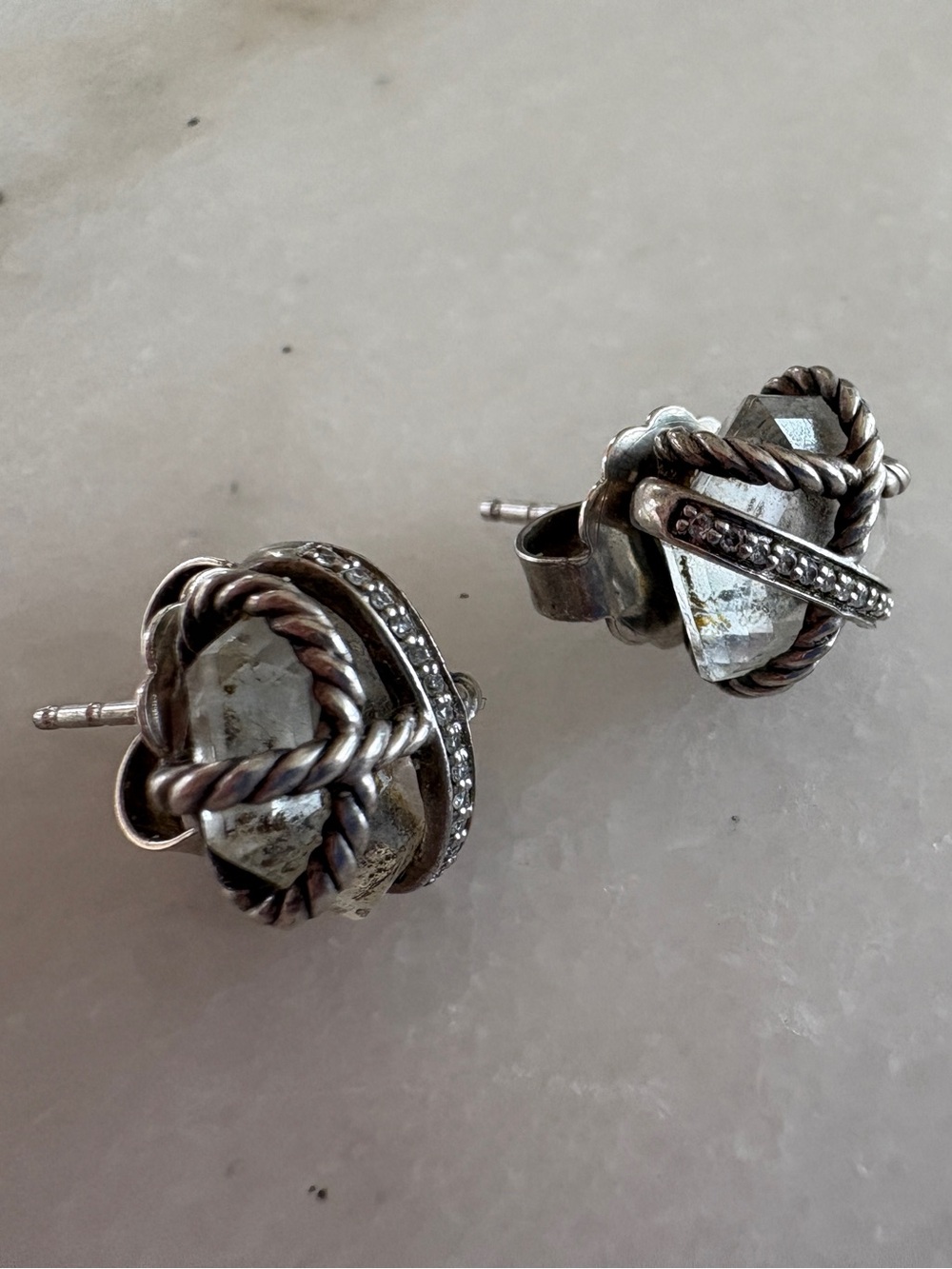 David Yurman Silver Rope-Knot Crystal Stud Earrings